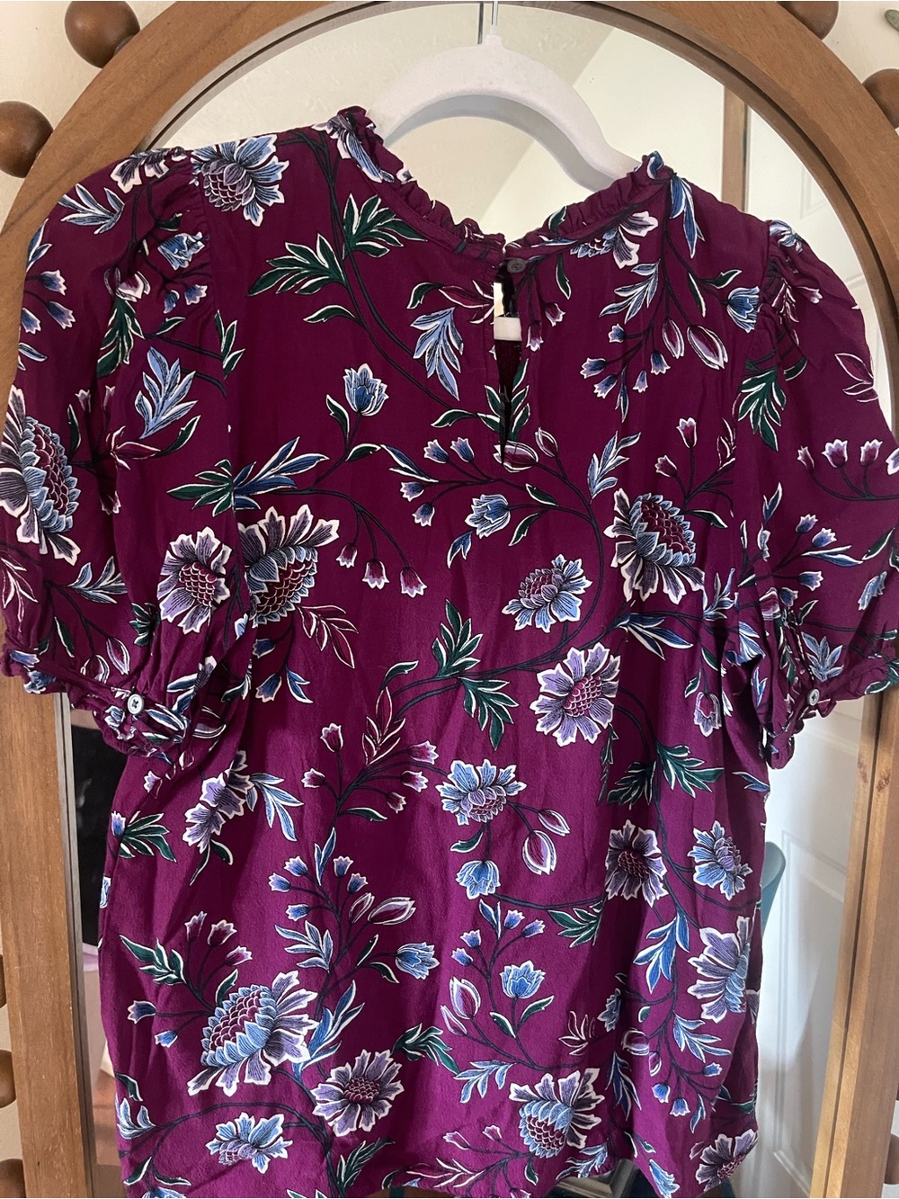 LOFT Plum Floral Ruffle-Neck Blouse - Picture 4 of 4